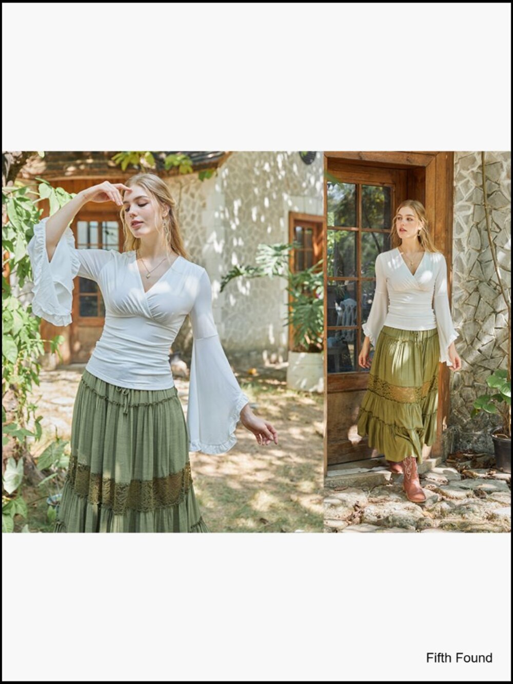 Bell Sleeve Blouse Renaissance Peasant Shirt Long Sleeve V Neck Top Women - Picture 7 of 7